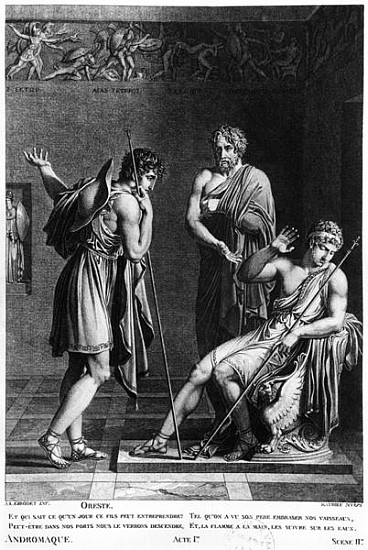 Orestes and Pyrrhus, illustration from Act I Scene 2 of ''Andromaque'' Jean Racine (1639-99) ; engra à (d'après) Anne Louis Girodet de Roucy-Trioson