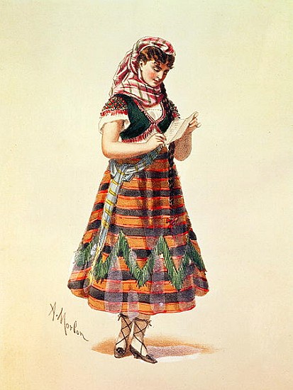 Hortense Schneider in her role in Offenbach''s operetta ''La Perichole'', illustration from ''Costum à (d'après) Antony Paul Emile Morlon