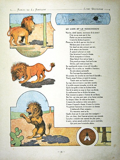 The lion and the gnat, illustration from ''Fables'' Jean de la Fontaine, 1906 edition à (d'après) Benjamin Rabier