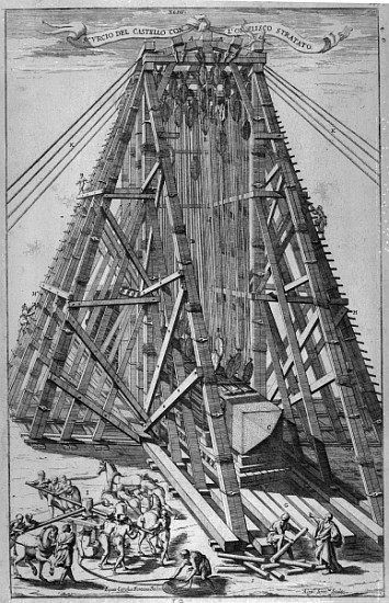 Erecting the Ancient Egyptian Obelisk in St. Peter''s Square, Rome; engraved by Alessandro Specchi à (d'après) Carlo Fontana