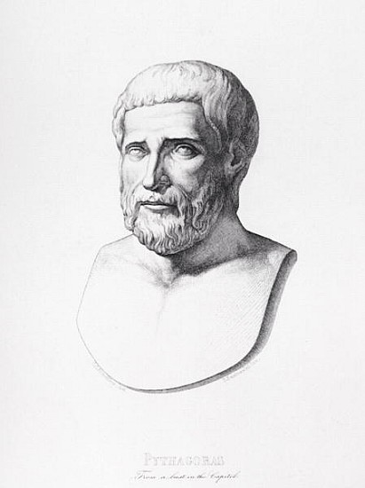 Portrait of Pythagoras (c.580-500 BC) ; engraved by B.Barloccini, 1849 à (d'après) C.C Perkins