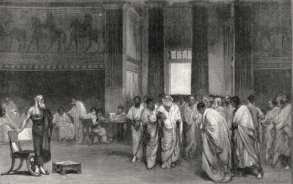 Appius Claudius persuading the Senate to reject Pyrrhus'' offer of Peace, from ''Leisure Hour'' à (d'après) Cesare Maccari