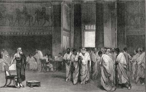 Appius Claudius persuading the Senate to reject Pyrrhus'' offer of Peace, from ''Leisure Hour''
