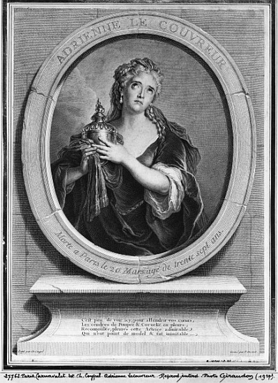 Adrienne Lecouvreur (1692-1730) ; engraved by Pierre Drevet à (d'après) Charles Antoine Coypel