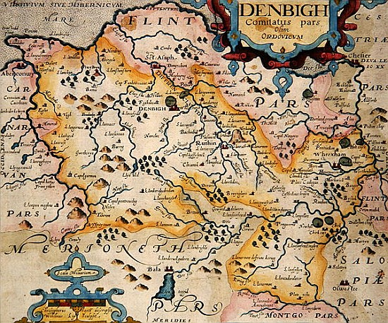 Map of Denbigh and Flint, from ''Britannia'' by William Camden à (d'après) Christopher Saxton