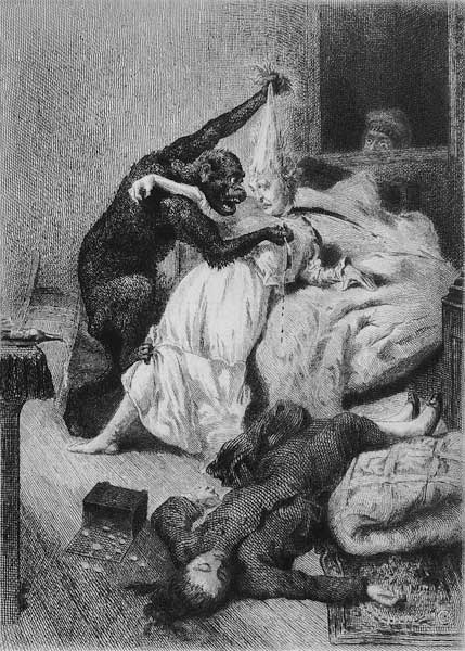 Illustration for ''The Murders in the Rue Morgue'' Edgar Allan Poe (1809-49) ; engraved by Eugene Mi à (d'après) Daniel Urrabieta Vierge