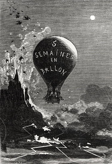 Frontispiece to ''Five Weeks in a Balloon'' Jules Verne (1828-1905) à (d'après) Edouard Riou