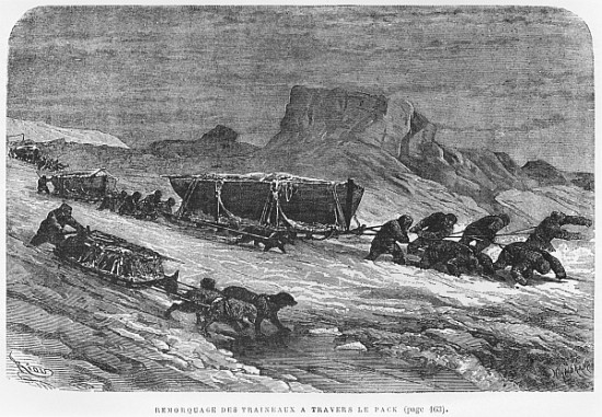 Pulling the sledges through the pack ice, illustration from ''Expedition du Tegetthoff'' Julius Pray à (d'après) Edouard Riou