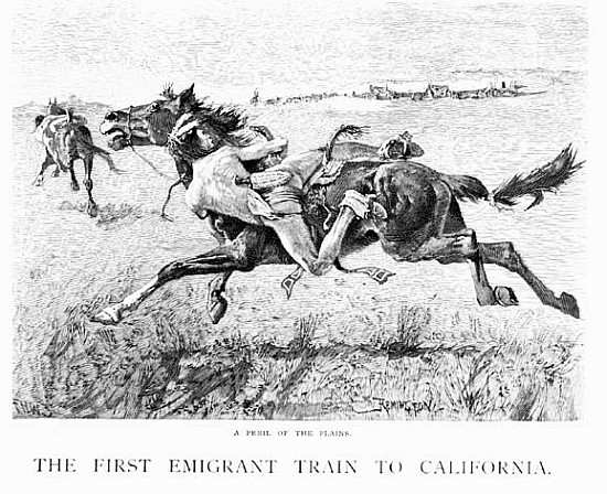A Peril of the Plains, the First Emigrant Train to California; engraved by F.H.W. à (d'après) Frederic Remington