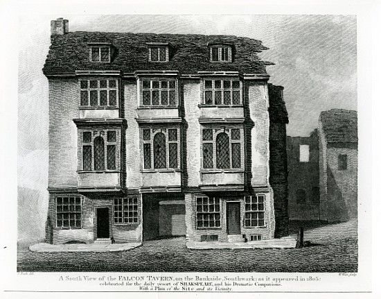 A South View of the Falcon Tavern, on the Bankside, Southwark; engraved by William Wise à (d'après) Frederick Nash