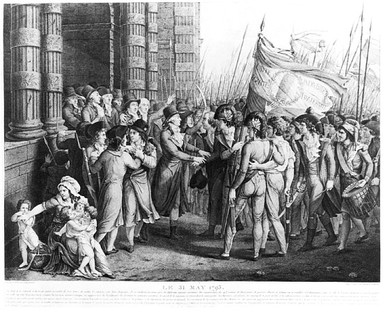 Deputies of the National Convention leaving the Assembly at the Tuileries, 31st May 1793; engraved b à (d'après) Fulchran Jean Harriet