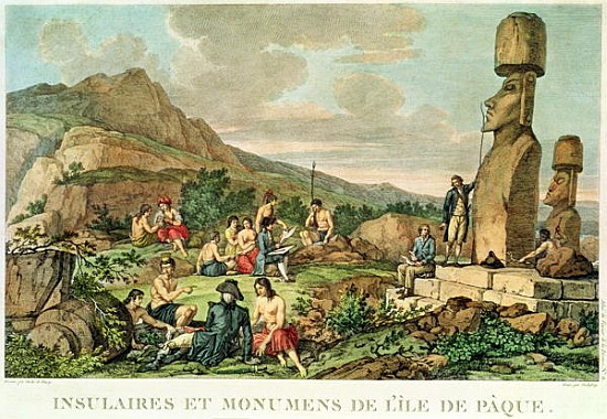 \\Islanders and Monuments of Easter Island\\\, plate 11 from the \\\Atlas de Voyage de La Perouse\\\ à (d'après) Gaspard Duche de Vancy