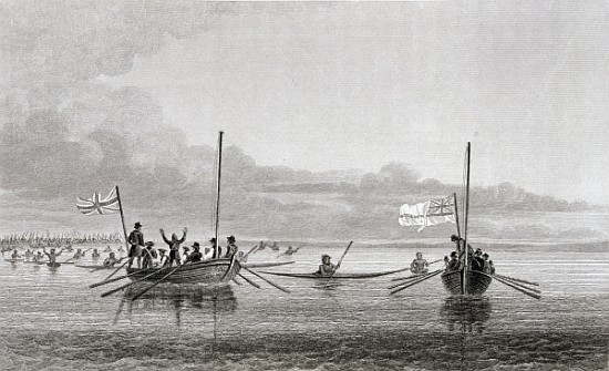 Eskimaux Coming Towards the Boats in Shoalwater Bay, July 7, 1826, from ''Narrative of a Second Expe à (d'après) George Back