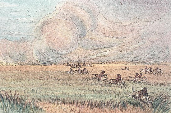 Missouri prairie fire à (d'après) George Catlin