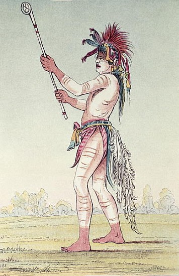 Sioux ball player We-Chush-Ta-Doo-Ta, ''The Red Man'' (hand-coloured litho) à (d'après) George Catlin