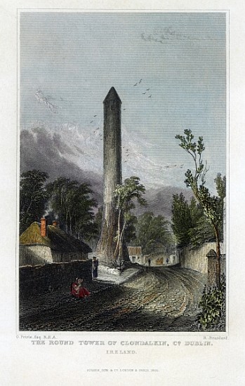 The Round Tower of Clondalkin; engraved by Robert Brandard à (d'après) George Petrie