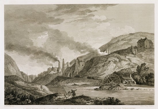 An Iron Work for Casting of Cannon and a Boreing Mill taken from the Madeley side of the River Sever à (d'après) George Robertson