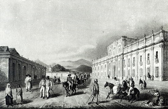 The Mint of Santiago, from ''Travels into Chile over the Andes in the years 1820 and 1821 '' (litho) à (d'après) George Snr Scharf