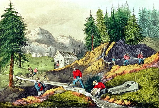 Gold Mining in California, published by  Currier & Ives, 1861 (see also 166069 & 32910) à (d'après) Grafton Tyler Brown