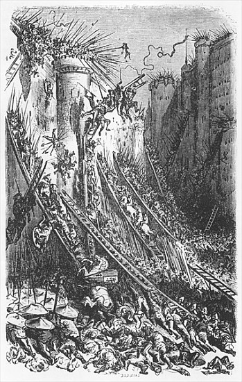 Attacking a castle or a fortified town, illustration from ''Les Contes Drolatiques'' Honore de Balza à (d'après) Gustave Dore