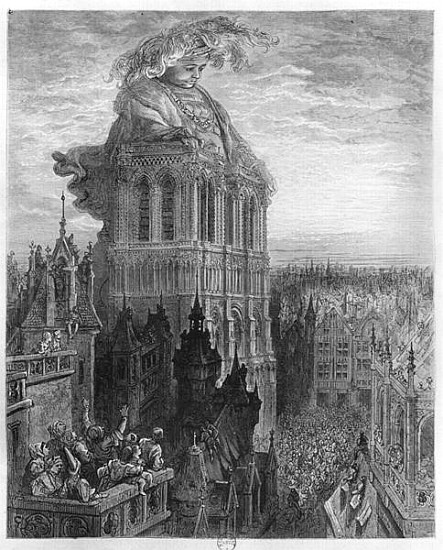 Gargantua on the towers of Notre-Dame at Paris, illustration from ''Gargantua'' Francois Rabelais (1 à (d'après) Gustave Dore
