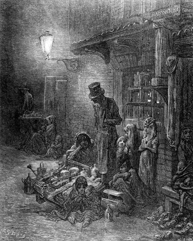 Off Billingsgate, view of Harrow Alley, from ''London, a Pilgrimage'', written by William Blanchard  à (d'après) Gustave Dore