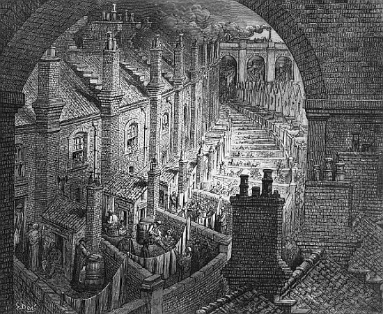 Over London - By Rail, from ''London, a Pilgrimage'', written by William Blanchard Jerrold (1826-94) à (d'après) Gustave Dore