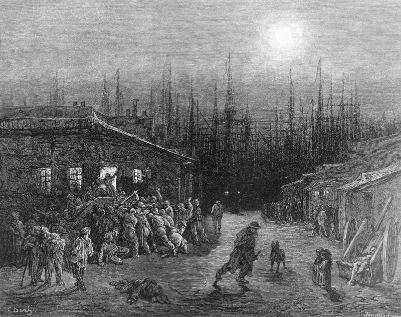 The Docks Night Scene, from ''London, a Pilgrimage'', written by William Blanchard Jerrold (1826-84) à (d'après) Gustave Dore