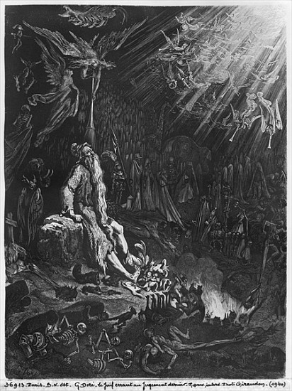 The Wandering Jew and the Last Judgement; engraved by Felix Jean Gauchard (1825-72) à (d'après) Gustave Dore