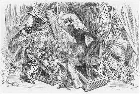 Don Quixote fighting the puppets, illustration from ''Don Quixote de la Mancha'' Miguel Cervantes (1