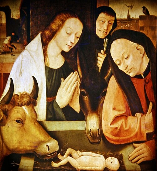 Adoration of the Shepherds (oil on oak panel) à (d'après) Jérôme Bosch (école ou inspiré par)