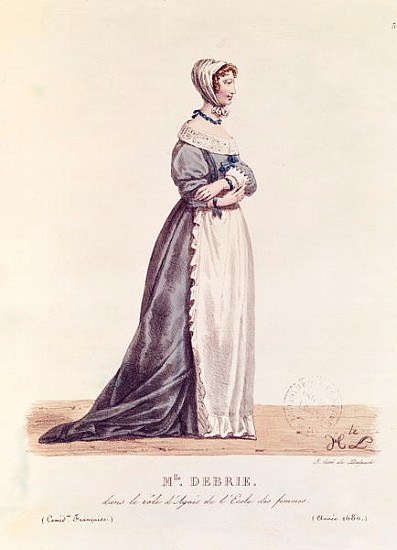 Madame Debrie in the role of Agnes in ''L''Ecole des Femmes'' in 1680, from ''Costumes de Theatre de à (d'après) Hippolyte Lecomte