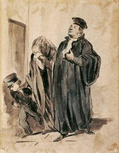 Judge, Woman and Child (ink on paper) à (d'après) Honore Daumier