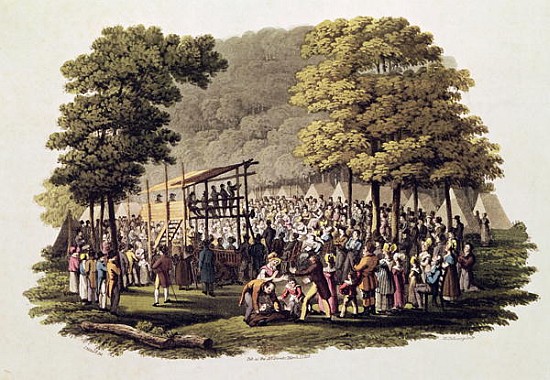Camp Meeting of the Methodists in North America; engraved by Matthew Dubourg (fl.1813-20) 1819 à (d'après Milbert