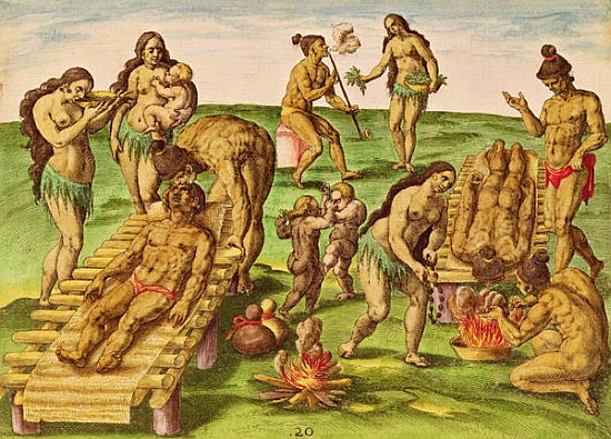 How the Indians Treat Their Sick, from ''Brevis Narratio..''; engraved by Theodore de Bry (1528-98)  à (d'après) Jacques (de Morgues) Le Moyne