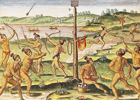 Indians Training for War, from ''Brevis Narratio...''; engraved by Theodore de Bry (1528-98) 1591 à (d'après) Jacques (de Morgues) Le Moyne