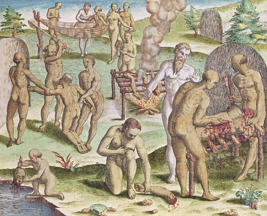 Scene of Cannibalism, from ''Brevis Narratio''; engraved by Theodore de Bry (1528-98) 1564 à (d'après) Jacques (de Morgues) Le Moyne