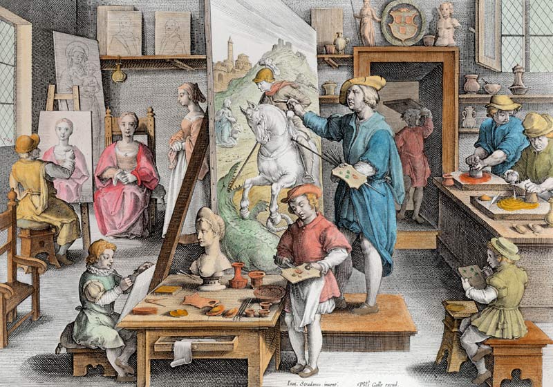 The Invention of Oil Paint, plate 15 from ''Nova Reperta'' (New Discoveries) ; engraved by Philip Ga à (d'après) Jan van der (Giovanni Stradano) Straet