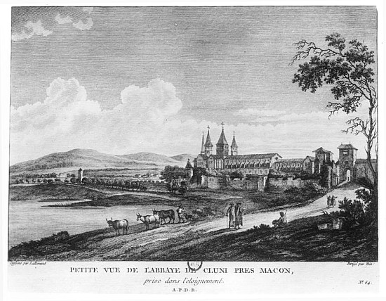 View of Cluny Abbey, from ''Voyage Pittoresque de la France'' ; engraved under direction of Francois à (d'après) Jean-Baptiste Lallemand