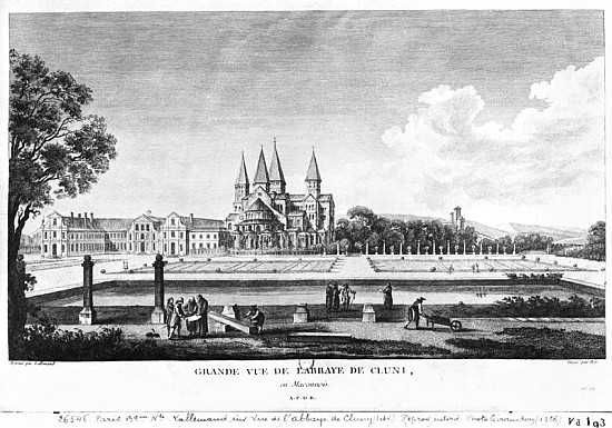 View of Cluny Abbey, from ''Voyage Pittoresque de la France'' ; engraved under direction of Francois à (d'après) Jean-Baptiste Lallemand