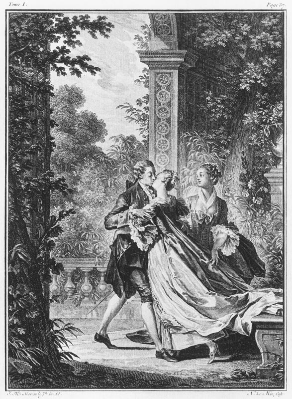 The first kiss of love, volume I, page 37, illustration from ''La Nouvelle Heloise'' Jean-Jacques Ro à (d'après) Jean Michel le Jeune Moreau