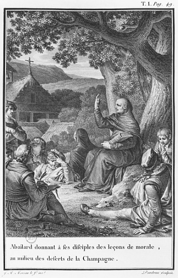 Abelard lecturing among disciples in the deserted Champagne, illustration from ''Lettres d''Heloise  à (d'après) Jean Michel le Jeune Moreau
