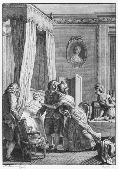 The visit of the doctor from Boson, illustration from ''La Nouvelle Heloise'' Jean-Jacques Rousseau  à (d'après) Jean Michel le Jeune Moreau