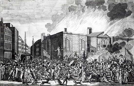 An exact representation of the Burning, Plundering and Destruction of Newgate the Rioters on the mem à (d'après) Jefferyes Hamett O'Neale