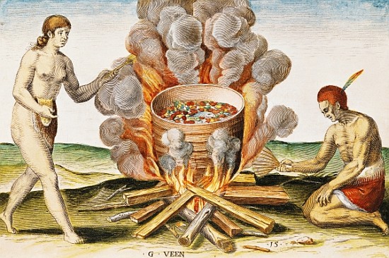 Cooking Food in a Terracotta Pot, from ''Admiranda Narratio... ''; engraved by Gysbert van Veen (156 à (d'après) John White