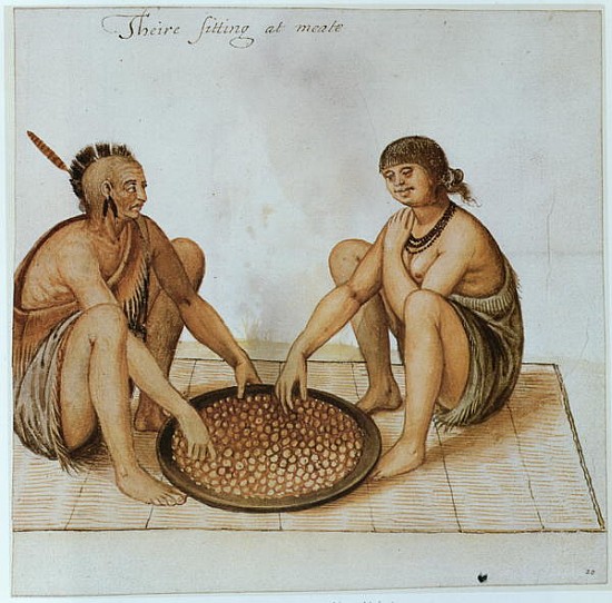Indian Man and Woman Eating à (d'après) John White