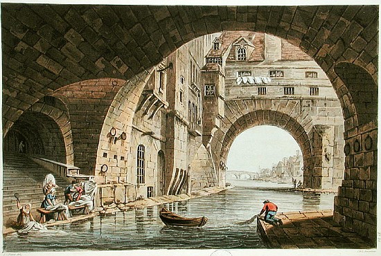 The Washing Place of the Hotel-Dieu and the Pont de la Tournelle; engraved by I. Hill à (d'après) John Claude Nattes