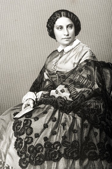 Madame Caroline Marie Felix Miolan-Carvalho (c.1827-95) ; engraved by D.J. Pound from a photograph,  à (d'après) John Jabez Edwin Paisley Mayall