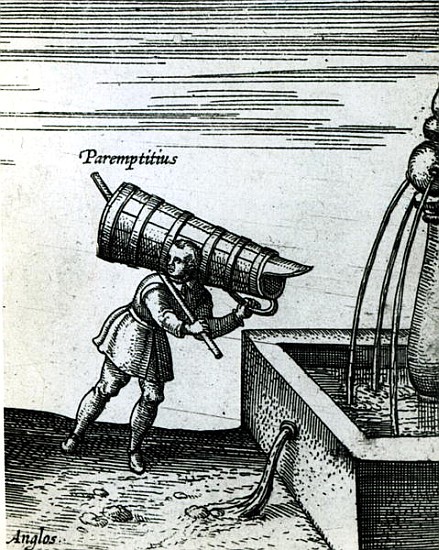 An apprentice fetching water from a fountain  (detail of 105365) à (d'après) Joris Hoefnagel
