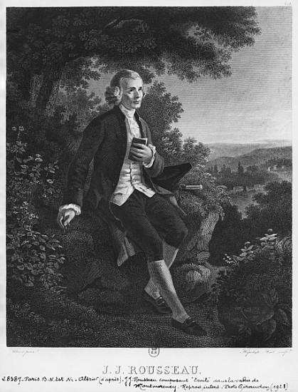 Jean-Jacques Rousseau composing ''Emile'' in Montmorency valley; engraved by Hippolyte Huet (19th ce à (d'après) Joseph Albrier